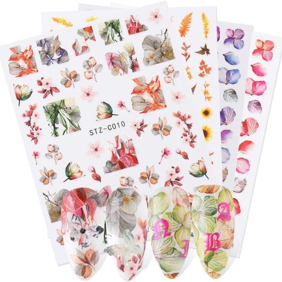 Butterfly Flowers Leaves Nail Art Stickers 9 Sheets - Picture 1 of 2